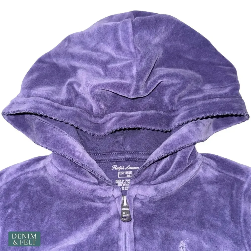 Polo Ralph Lauren‎ Baby Velour Peplum Hoodie Jogger Set Purple Pony Logo 12M